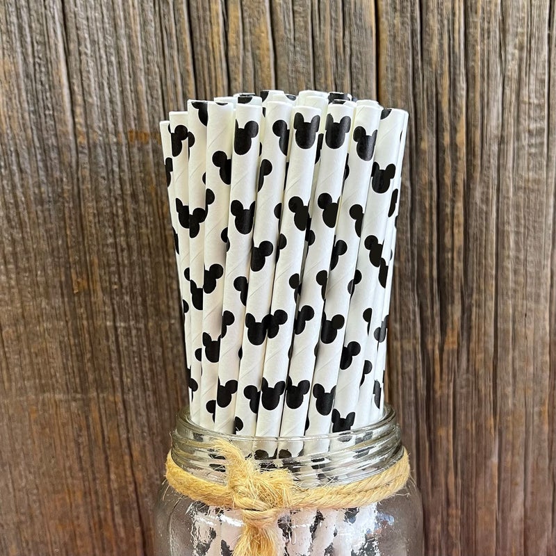 Outside the Box Papers Mickey Mouse Ear Inspired Paper Straws - Black White - 50 Pack - Outside The Box Papers Brand - Image 5